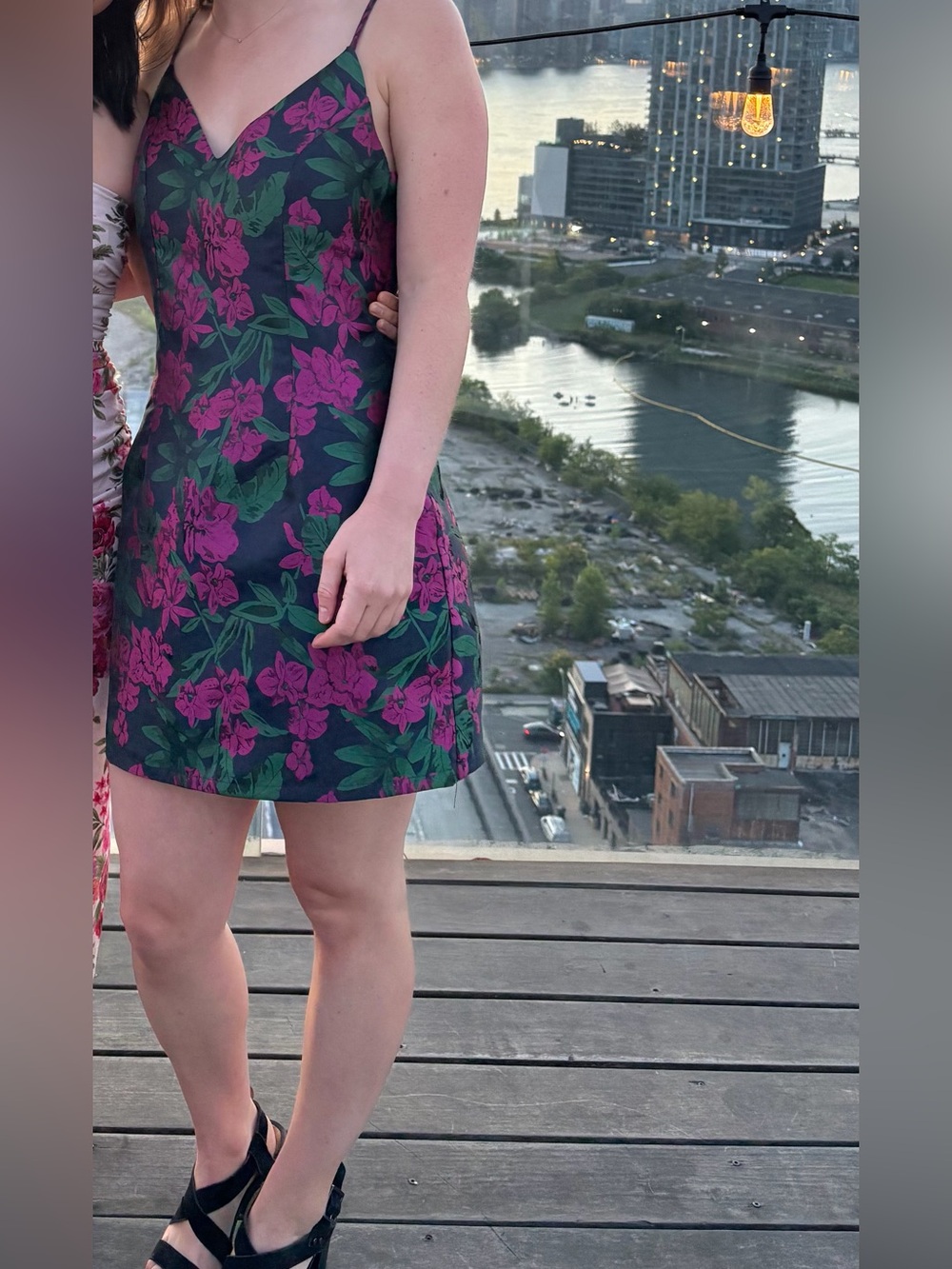 Lulu’s Cocktail Sheath Dress in Dark Green with Magenta Flowers